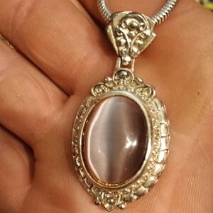 Ornate Silver and Gray Pendant Necklace